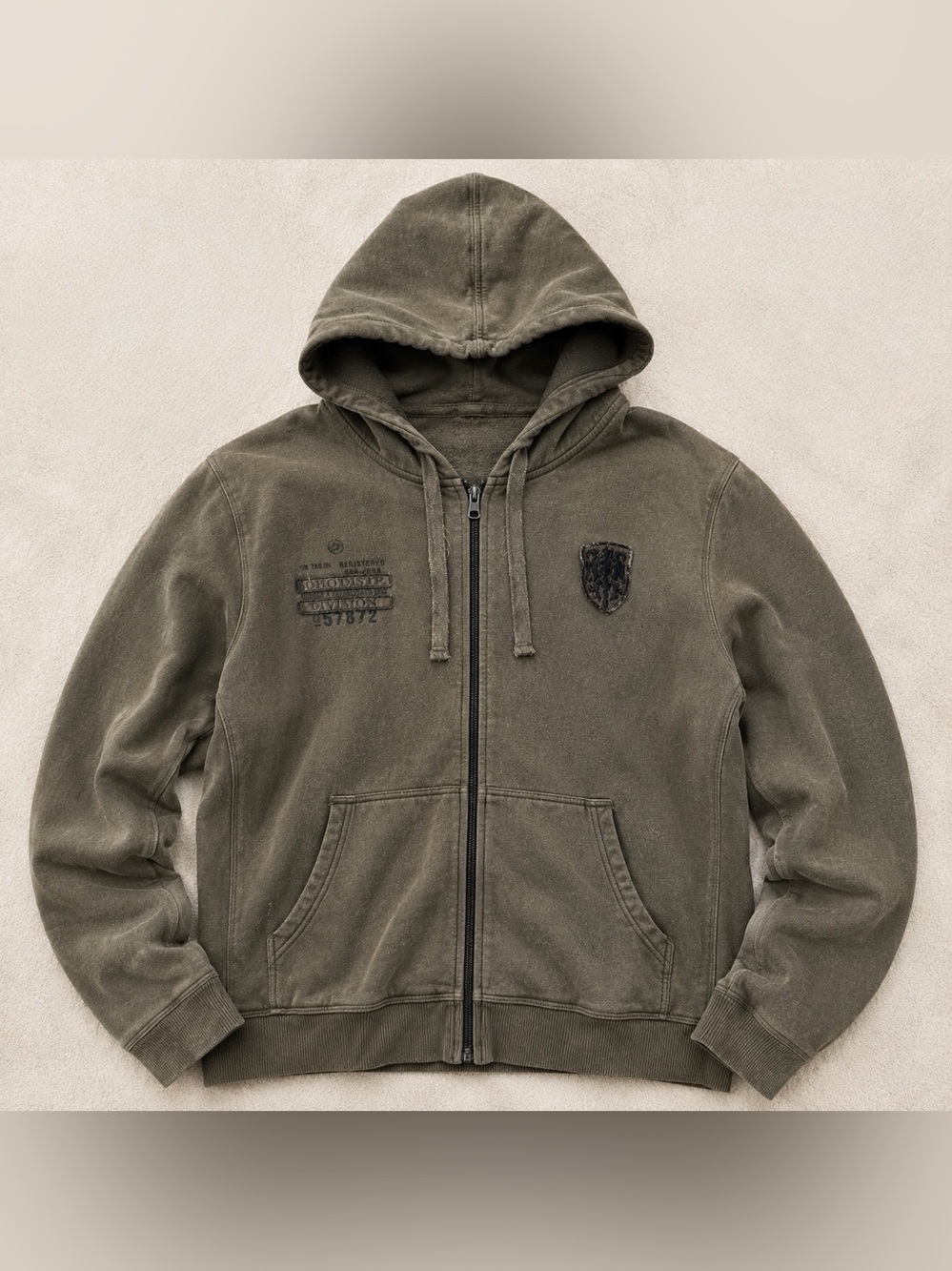 Y2K Vintage Tom Tailor Zip Hoodie XXL Olive Khaki Distressed Grunge Streetwear